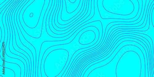 Modern wave line topography background, abstract pattern with blue line topographic map cyan background geographic map with seamless ornament contour design paper curved reliefs background. 
