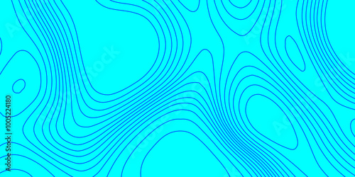 Modern wave line topography background, abstract pattern with blue line topographic map cyan background geographic map with seamless ornament contour design paper curved reliefs background. 