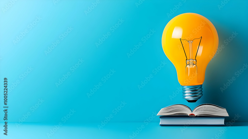An open book with a glowing light bulb above it, symbolizing ideas and ...