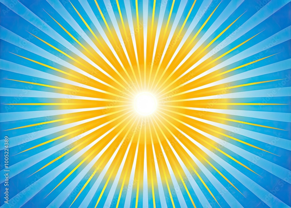 Vibrant yellow sunburst with bold, geometric rays and a bright, warm center, set against a soft blue background with subtle gradient effect. Vibrant yellow sunburst with bold, geometric rays and a bright, warm center, set against a soft blue background with subtle gradient effect.