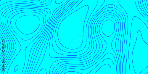 Modern wave line topography background, abstract pattern with blue line topographic map cyan background geographic map with seamless ornament contour design paper curved reliefs background. 