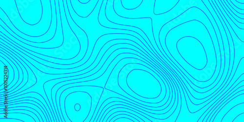 Modern wave line topography background, abstract pattern with blue line topographic map cyan background geographic map with seamless ornament contour design paper curved reliefs background. 