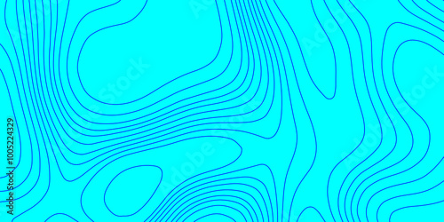 Modern wave line topography background, abstract pattern with blue line topographic map cyan background geographic map with seamless ornament contour design paper curved reliefs background. 