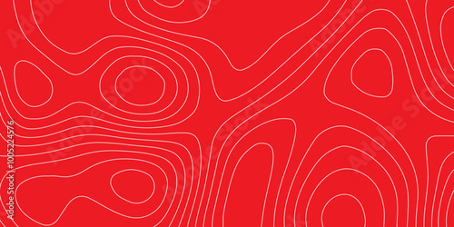 The white line on red background contours topography stylized height of the lines map, seamless pattern with lines landscape topographic map geographic mountain relief diagram line wave carve pattern.