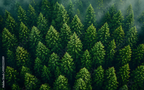 Nature's Canopy: Aerial View of Evergreen Forest Landscape