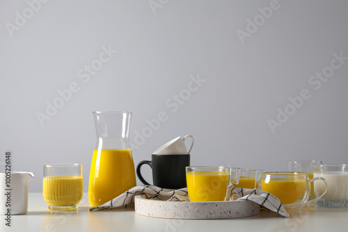 Moon milk, milk with turmeric, concept of different drinks