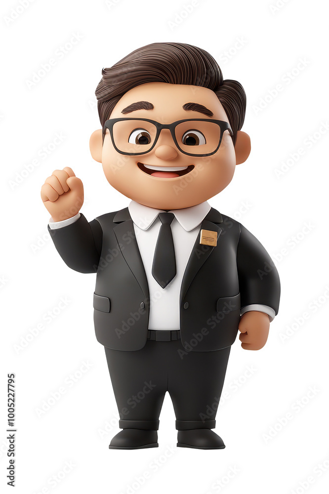 Happy and confident 3D cartoon businessman in suit, smiling and giving thumbs up gesture. This character embodies positivity and professionalism, perfect for business related themes Happy and confident 3D cartoon businessman in suit, smiling and giving thumbs up gesture. This character embodies positivity and professionalism, perfect for business related themes