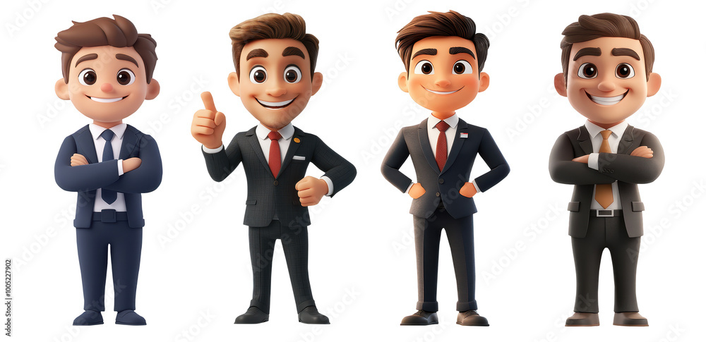 Cartoon business man characters in various suits, showcasing different poses and expressions. Ideal for business related illustrations and presentations Cartoon business man characters in various suits, showcasing different poses and expressions. Ideal for business related illustrations and presentations