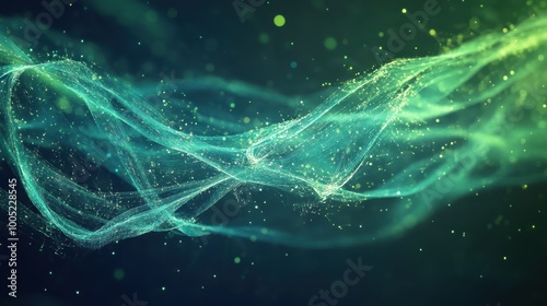 Abstract Green Digital Network with Glittering Particles - Technology Background