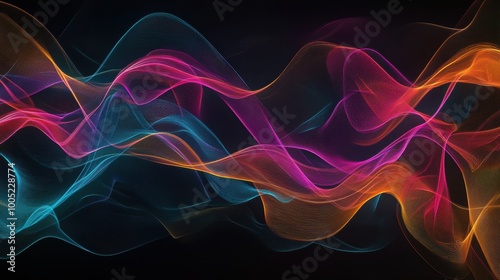 Wallpaper Mural Abstract Colorful Waves of Light on Black Background - Futuristic and Dynamic Design. Torontodigital.ca