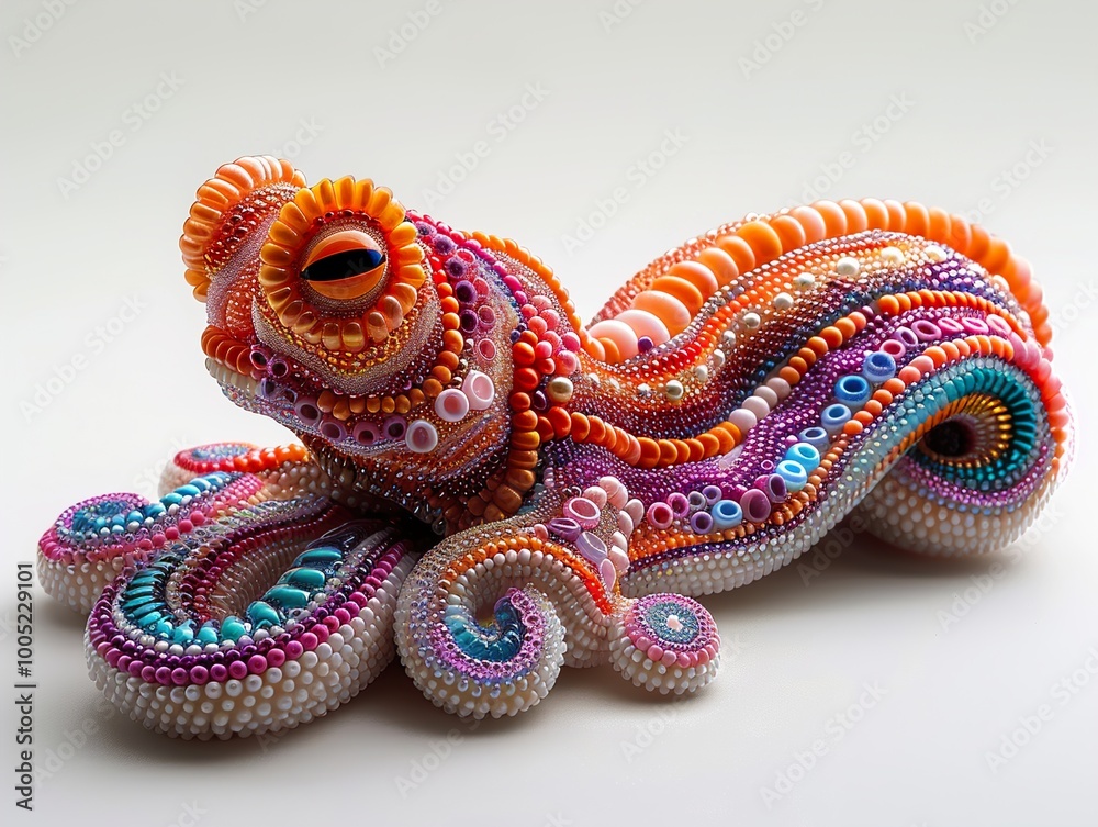 Colorful Beaded Octopus Sculpture: A Whimsical Ocean Creature Colorful Beaded Octopus Sculpture: A Whimsical Ocean Creature