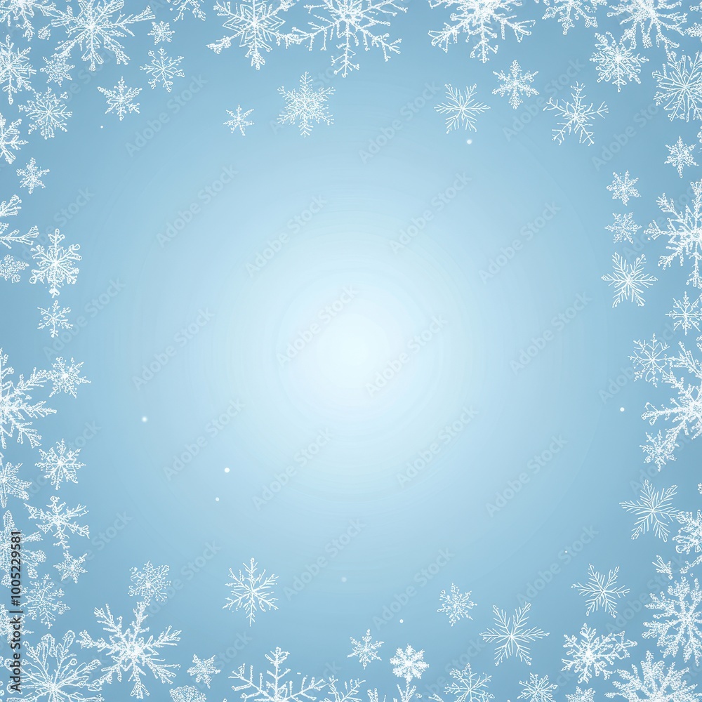 White Snowflakes Border on Light Blue Background for Winter, Christmas, and Holiday Designs. White Snowflakes Border on Light Blue Background for Winter, Christmas, and Holiday Designs.