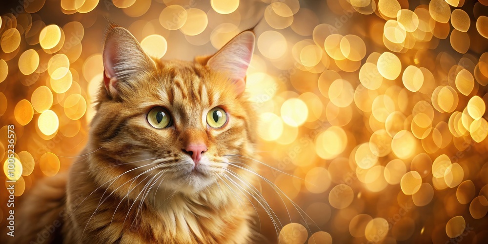 Whiskered wonder a ginger cat with glowing eyes surrounded by golden bokeh , curious, feline, whiskers, wonder Whiskered wonder a ginger cat with glowing eyes surrounded by golden bokeh , curious, feline, whiskers, wonder