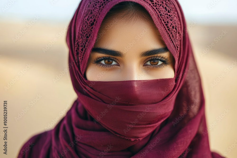 Close-up of a Woman's Eyes Partially Covered by a Red Scarf Close-up of a Woman's Eyes Partially Covered by a Red Scarf