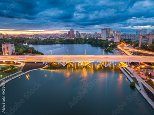 Makarovsky bridge in Yekaterinburg in night with illumination