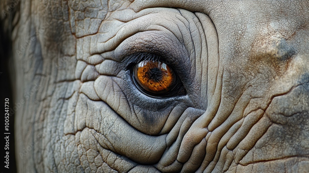 A stunning closeup of a rhinoceros eye, revealing intricate textures and unique details of this magnificent creature. A stunning closeup of a rhinoceros eye, revealing intricate textures and unique details of this magnificent creature.