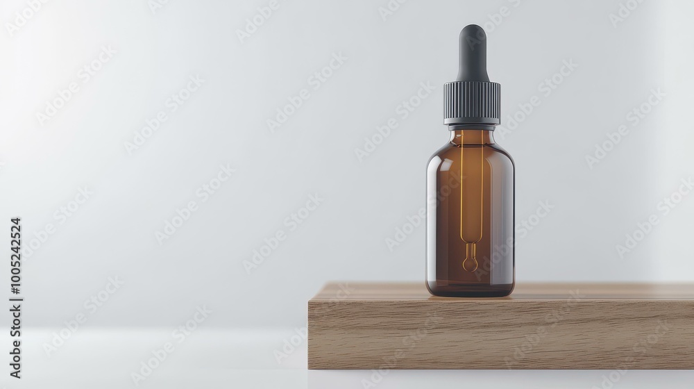 A sleek brown dropper bottle stands on a wooden stand, highlighted against a softly blurred background, ideal for showcasing herbal extracts. A sleek brown dropper bottle stands on a wooden stand, highlighted against a softly blurred background, ideal for showcasing herbal extracts.