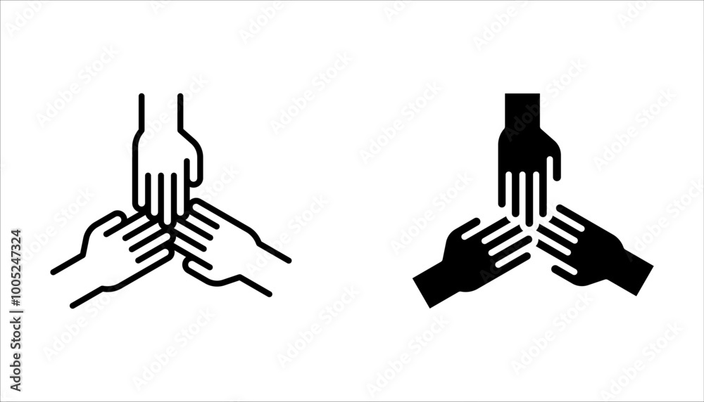 Set of teamwork icons. solidarity symbol, collaboration, unity hands. Partnership, business friendship on white background Set of teamwork icons. solidarity symbol, collaboration, unity hands. Partnership, business friendship on white background