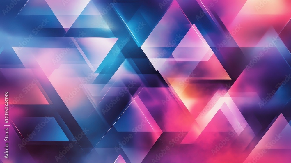 Abstract Geometric Background with Pink, Purple, and Blue Triangles and Blurred Effect. Abstract Geometric Background with Pink, Purple, and Blue Triangles and Blurred Effect.