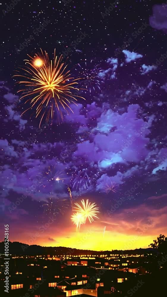 View Fireworks in the night sky View Fireworks in the night sky