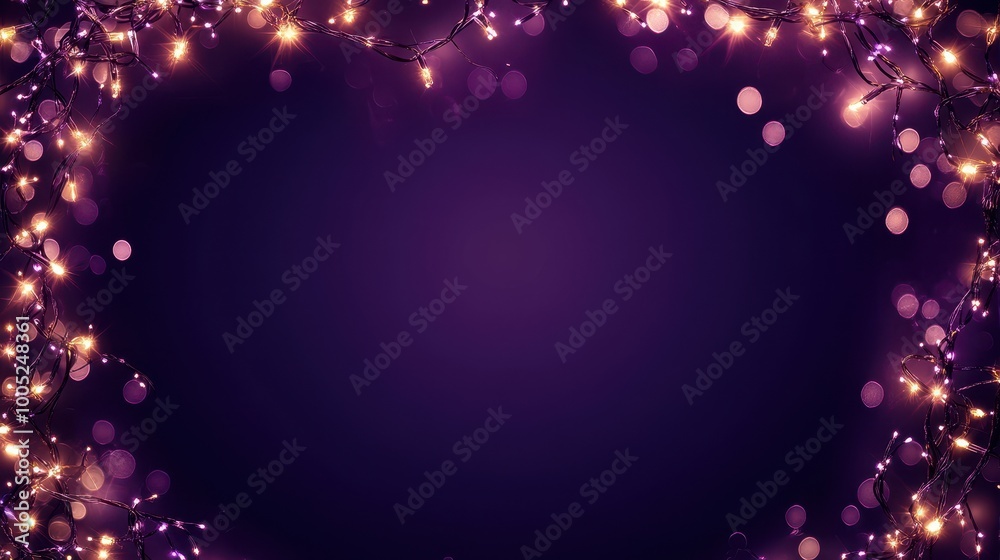 Festive Purple Background with Glowing String Lights and Bokeh Festive Purple Background with Glowing String Lights and Bokeh