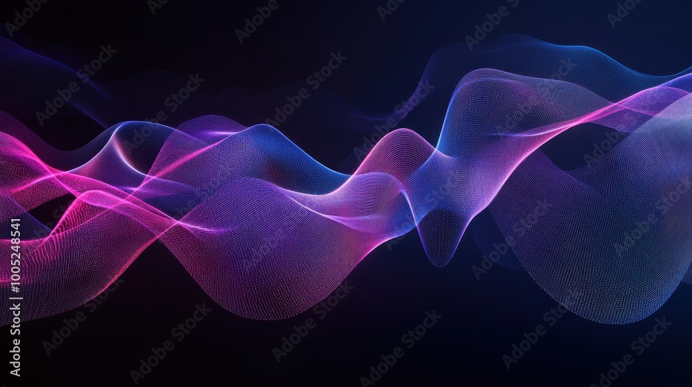 Fototapeta premium Abstract Purple and Blue Waves on Black Background - Futuristic Technology Design