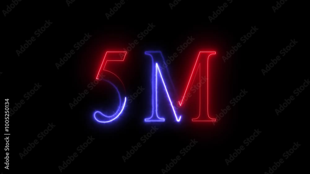 Glowing neon text 5M , glowing neon sign on black background Glowing neon text 5M , glowing neon sign on black background