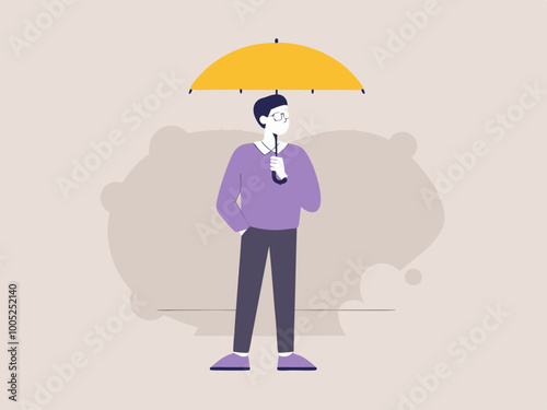 Person holding yellow umbrella illustration