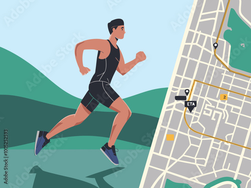Man Running Outdoors with Route and ETA Map