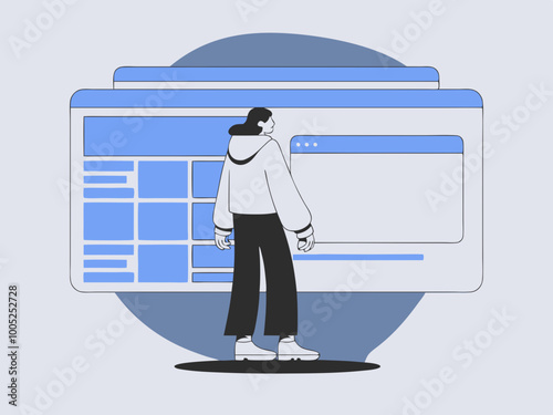 Person Standing in Front of Computer Windows Illustration