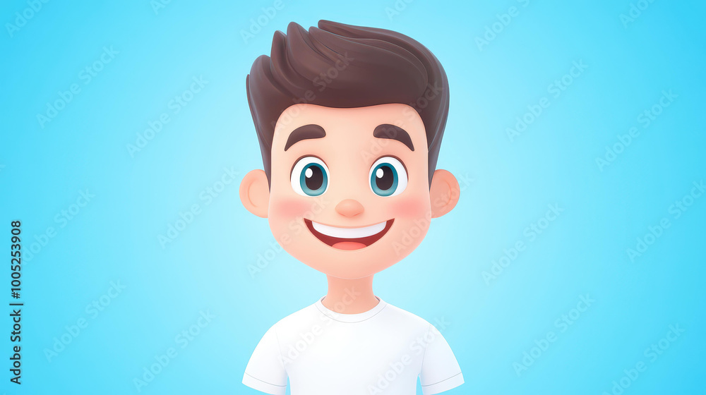 Bright and joyful 3D cartoon of a young Indian man, radiating positivity with a cheerful smile against a clean backdrop. Bright and joyful 3D cartoon of a young Indian man, radiating positivity with a cheerful smile against a clean backdrop.