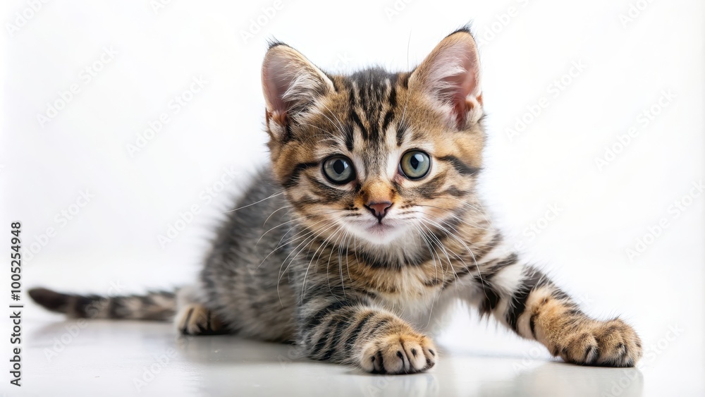 Obraz premium Funny kitten stretching and looking forward, cute, animal, pet, playful, feline, adorable, young, whiskers, domestic, humor