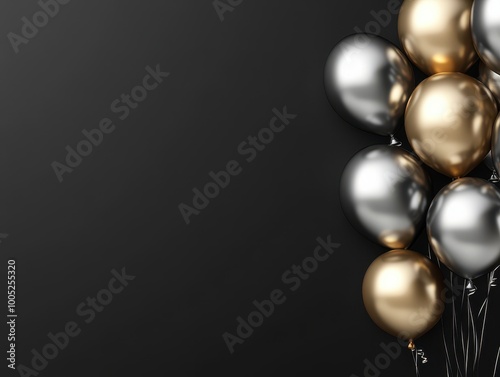 Gold and Silver Balloons on Black Background - Festive Party Decoration