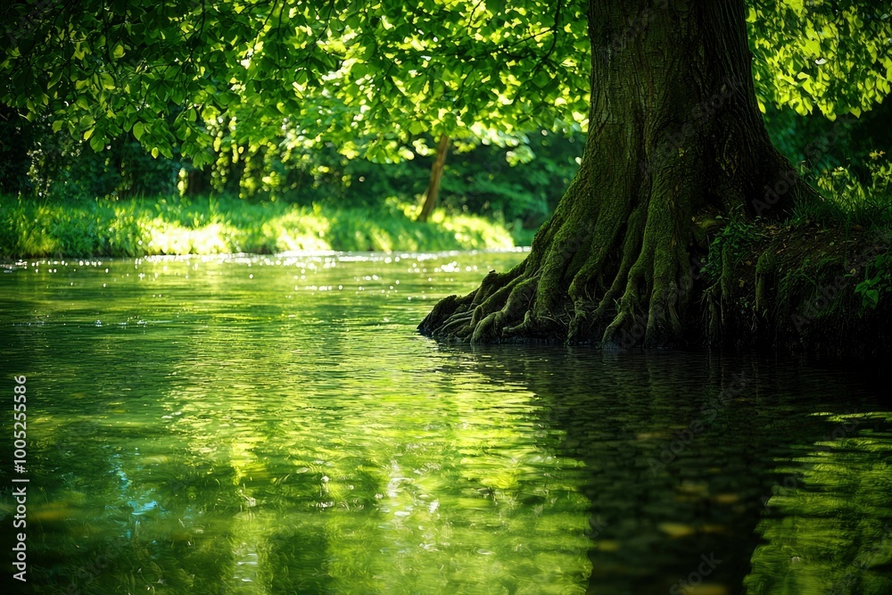 Tree Roots Submerged in a Tranquil Forest Stream Tree Roots Submerged in a Tranquil Forest Stream