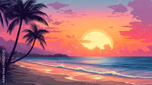 夕日の美しい海景