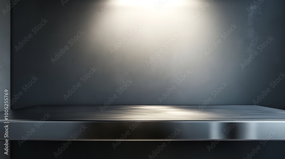 Silver Steel Countertop Empty Shelf, Kitchen Counter Background Silver Steel Countertop Empty Shelf, Kitchen Counter Background