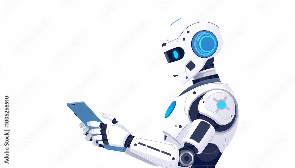 Fototapeta premium AI Robot Using a Tablet