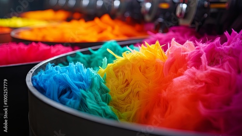 Vibrant textile fibers in colorful dyeing process
