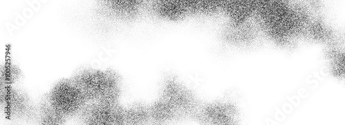 Stippled smoke cloud gradient texture. Grunge fluid fume grain background. Gritty noise fog dot work wallpaper. Black and white dots, speckles, sand particles or granules overlay. Vector backdrop