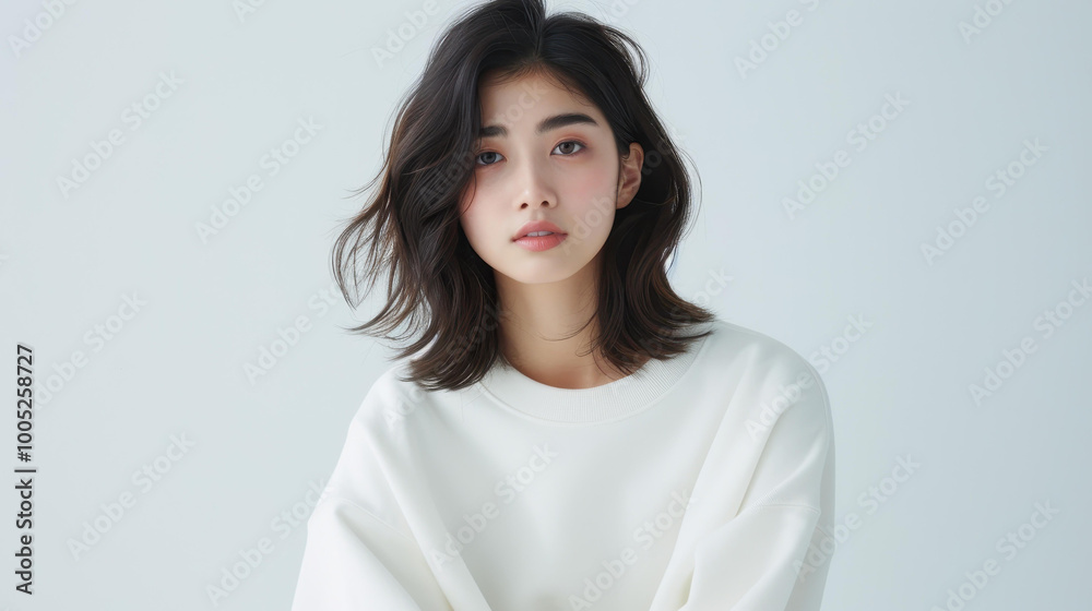 Showcase your design with this young woman in a plain white crewneck sweatshirt. Perfect for branding or personal style. Showcase your design with this young woman in a plain white crewneck sweatshirt. Perfect for branding or personal style.