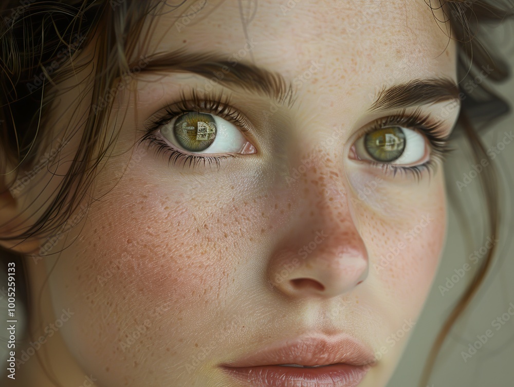 Fototapeta premium Close-Up Portrait of a Woman with Green Eyes and Freckles