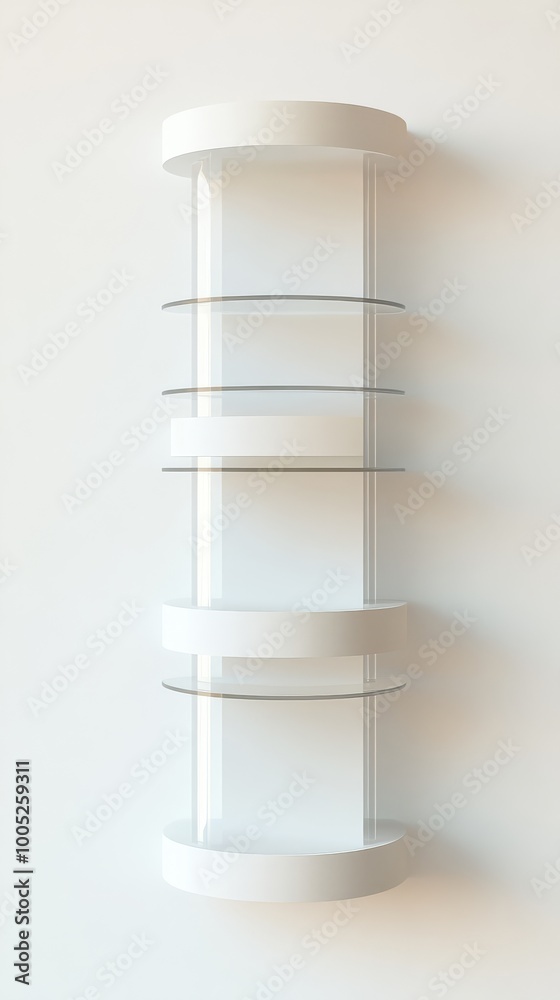 Modern minimalist wall-mounted glass display shelf with a white frame, perfect for showcasing items in a contemporary setting.