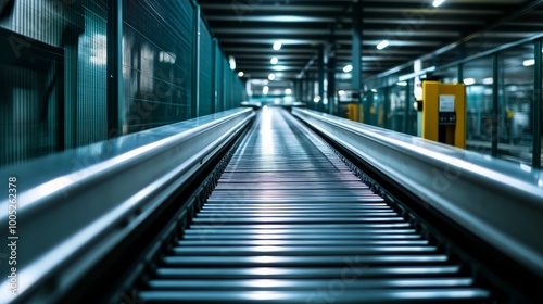 Wallpaper Mural Perspective view of an empty industrial conveyor belt in a modern warehouse, showcasing automation and efficient logistics. Torontodigital.ca