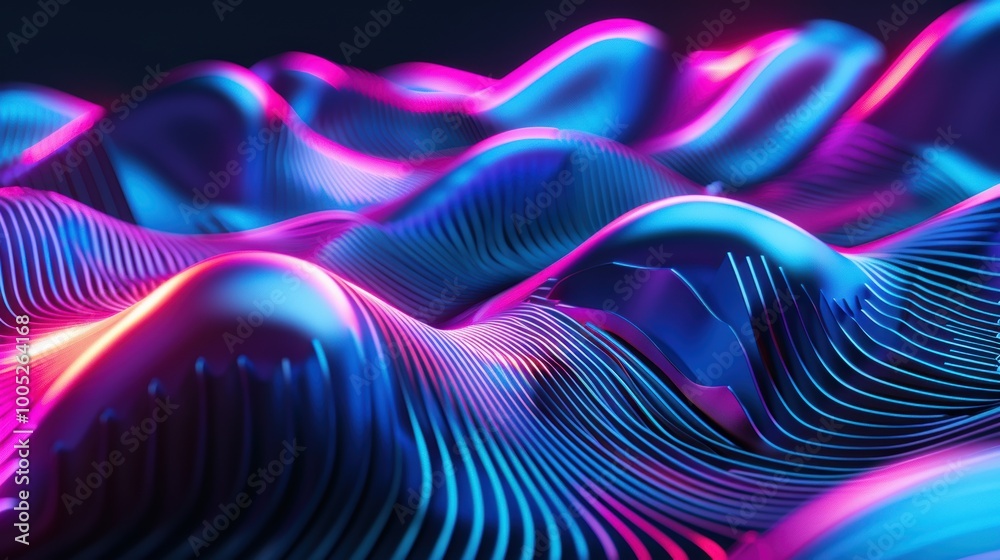 Abstract 3D Wavy Surface with Neon Blue and Pink Lighting Abstract 3D Wavy Surface with Neon Blue and Pink Lighting