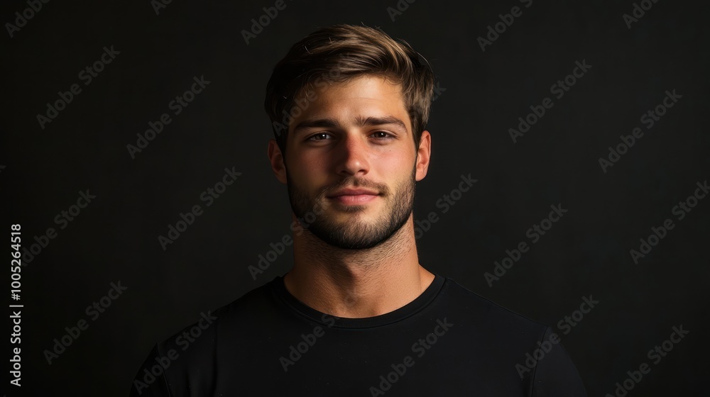 Man in simple black tee studio portrait Man in simple black tee studio portrait