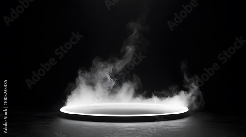 A circular platform with a glowing ring and smoke emanating from it.
