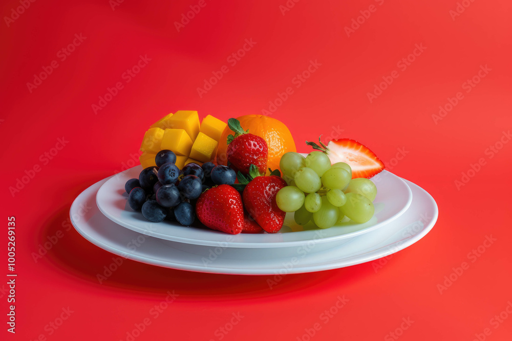 Plate with fresh cut fruit and vegetables. Healthy food for a healthy diet. Background for health magazines and publications Plate with fresh cut fruit and vegetables. Healthy food for a healthy diet. Background for health magazines and publications