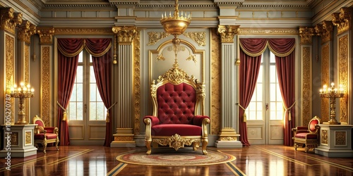 Wallpaper Mural Majestic throne in the center of a grand room , throne, power, importance, royalty, leadership, ornate, luxury Torontodigital.ca
