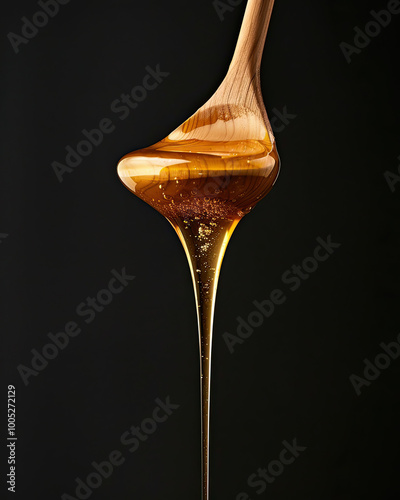 Wallpaper Mural Honey in motion; thick, syrupy tendrils shine against solid black background. Torontodigital.ca