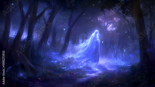 Ethereal Ghost Gliding Through Moonlit Forest